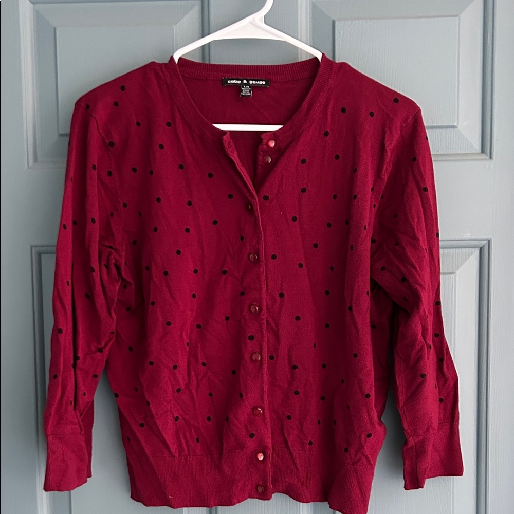Cable & Gauge Red Cardigan with Black Dots